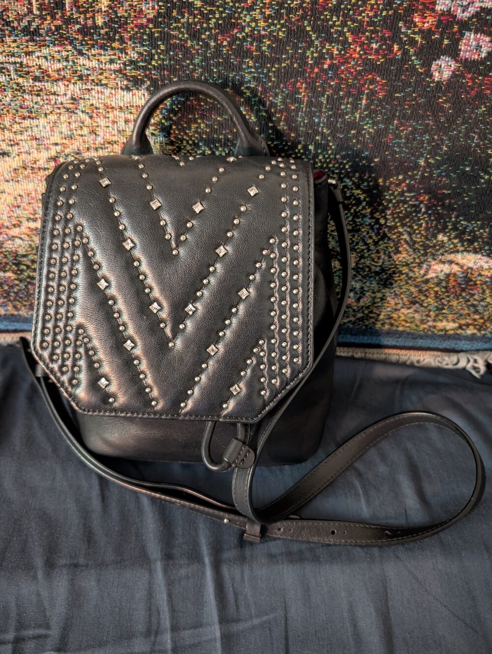 Mcm Mini Backpack/Crossbody With Swarovski Crystals Embedded In The Flap.